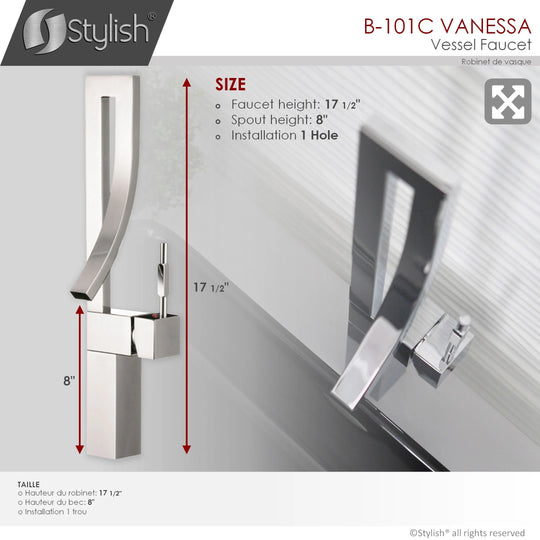 Single Handle Bathroom Faucet for Single Hole Brass Vessel Mixer Tap - Faucet Height: 17 1/2" Spout Height: 8"
