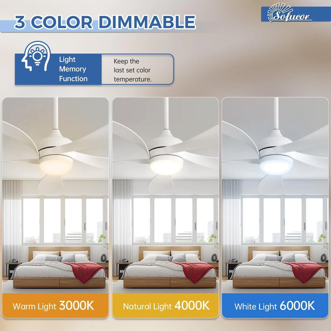 Sofucor 45/52 Inch Ceiling Fan with Remote & Lights Quiet DC Motor 5 Blade High CFM Modern Fan
