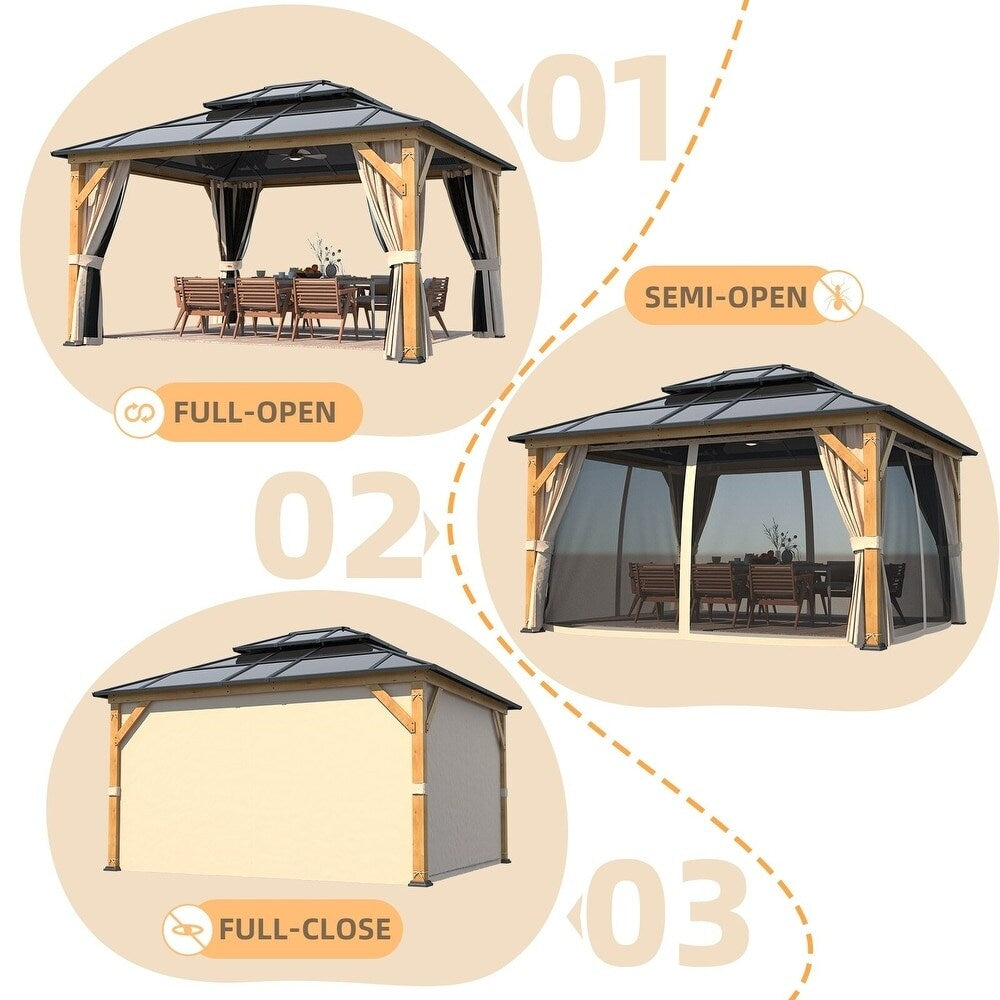 Hardtop Wood Gazebo with Double Roof – Free Dust Cover with 12X16 or 12X20 Model – Waterproof Outdoor Gazebo