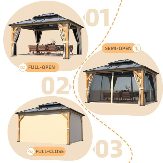 Hardtop Wood Gazebo with Double Roof – Free Dust Cover with 12X16 or 12X20 Model – Waterproof Outdoor Gazebo