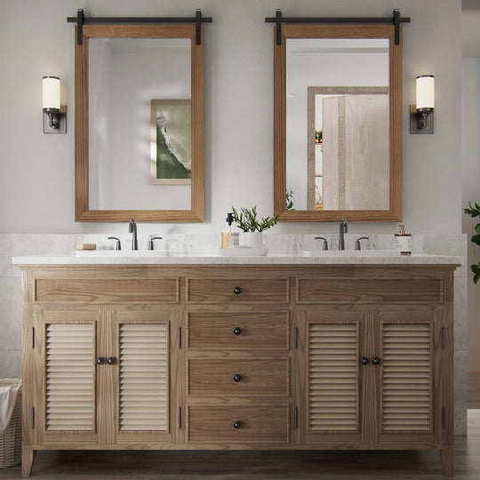 Farmhouse Barn Door Solid Wood Frame Bathroom Vanity Wall Mirror