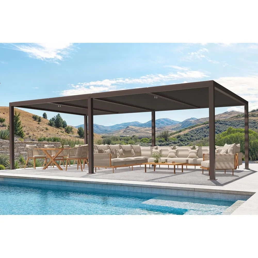 Bronze Louvered Pergola with Adjustable Roof for Deck Backyard Garden Hardtop Gazebo