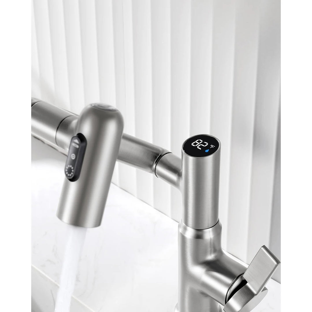 Rotatable Bathroom Faucet with Temperature Display in Fahrenheit (Batteries-Free), BF2204