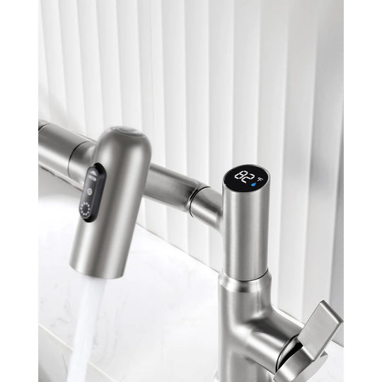 Rotatable Bathroom Faucet with Temperature Display in Fahrenheit (Batteries-Free), BF2204