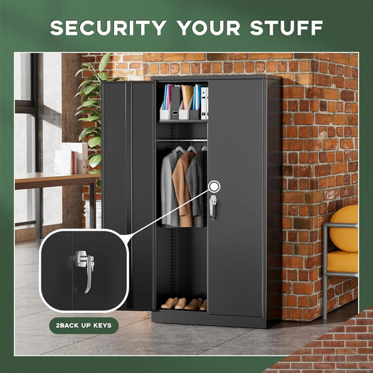 63''-72'' H Large-Capacity Lockable Closet Garage Storage Work Cabinet with Locking Doors and Adjustable Shelves