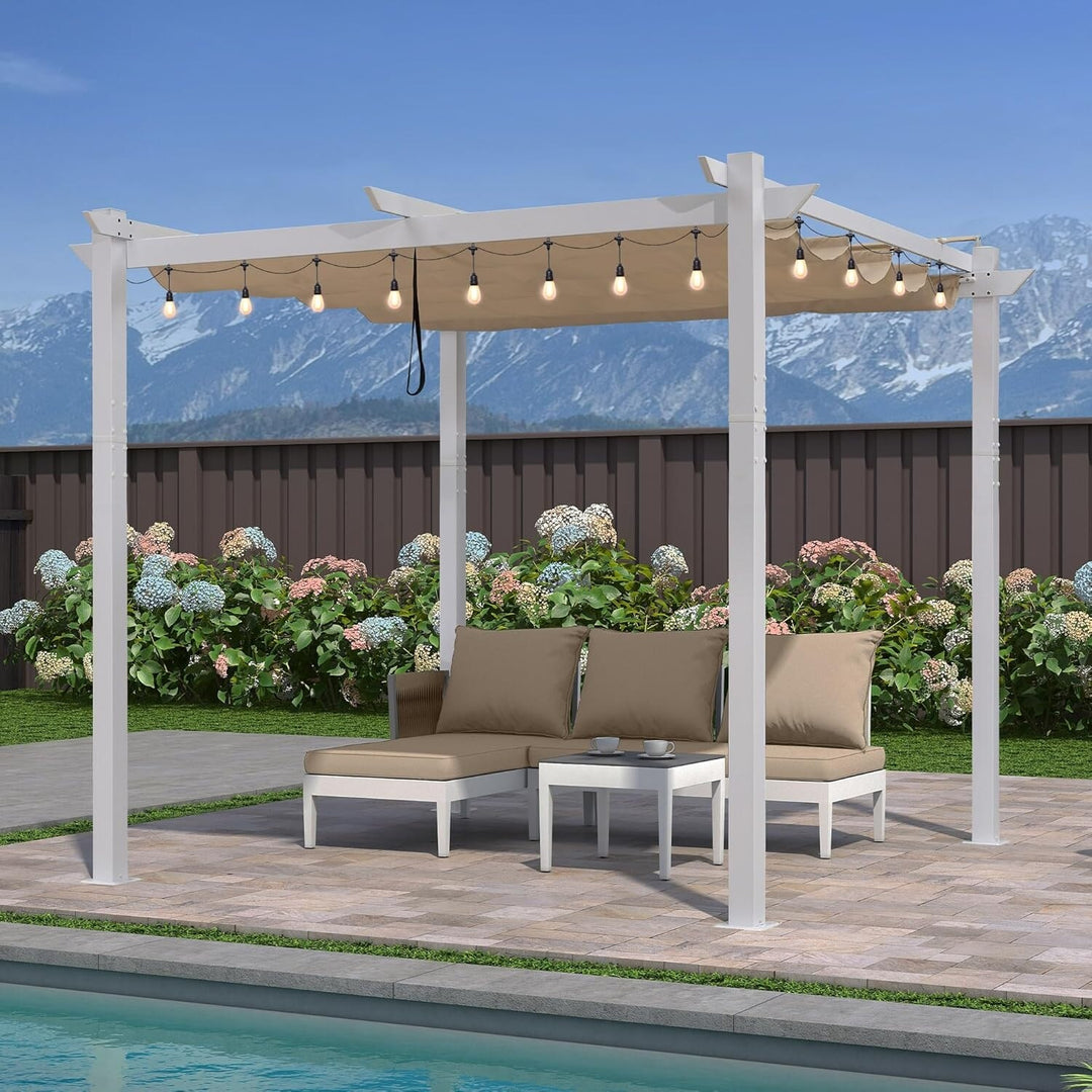 Gazebo Outdoor Retractable White Heavy-Duty Aluminum Pergola with Extra Top Roof