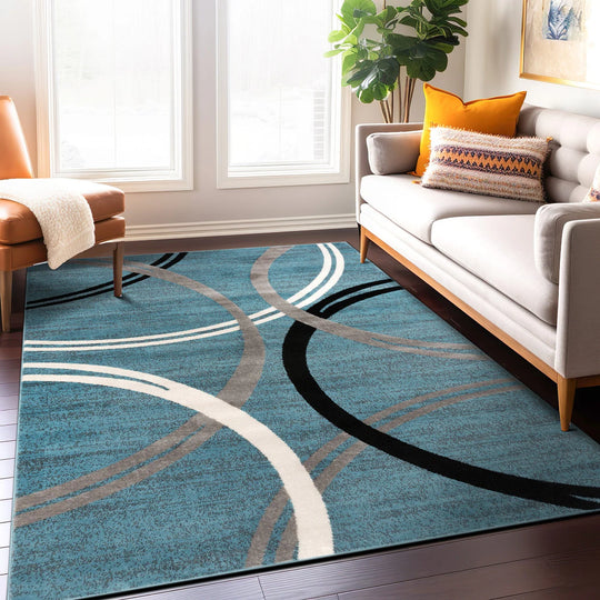 Contemporary Abstract Circles Design Area Rug