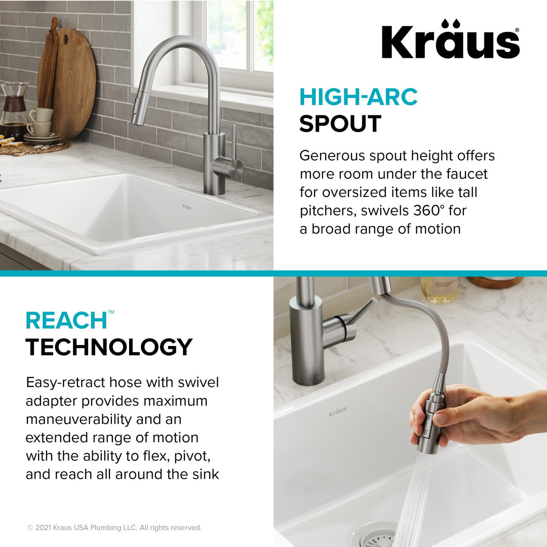 2-Function 1-Handle 1-Hole Pulldown Sprayer Brass Kitchen Faucet