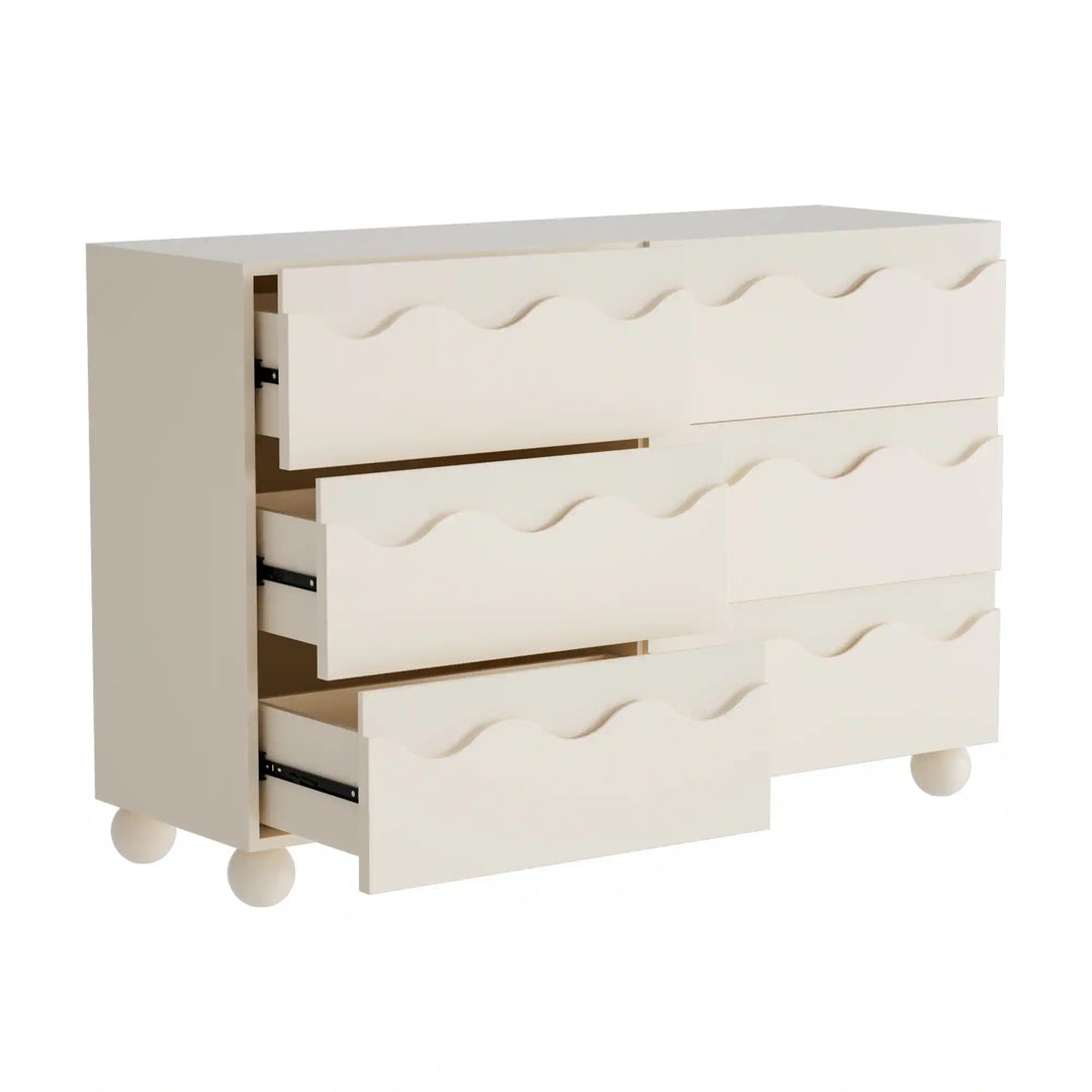 Wave Front 6 Drawers Dresser Handle-Free Modern Storage Cabinet