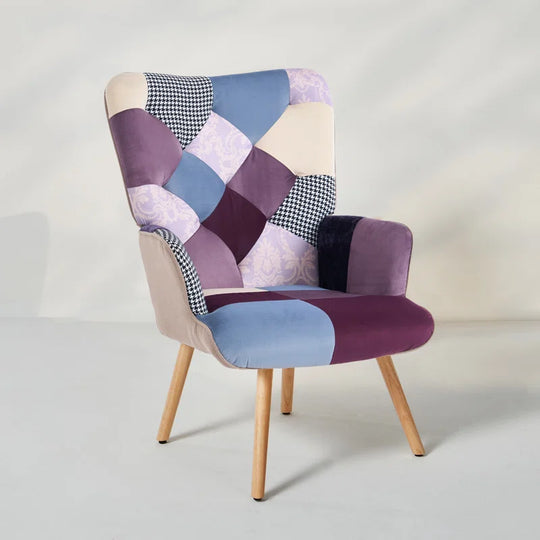 Heidegard Floral Accent Chair Modern High Back Arm Chair, Colorful Patchwork Reading Chairs for Bedroom