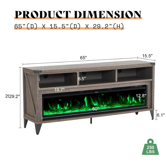 Bowrah TV Stand for Tvs up to 75" with Electric Fireplace Included