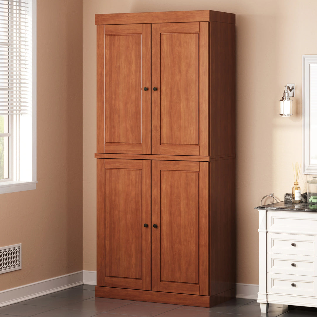 100% Solid Wood Bathroom & Laundry Storage Cabinet, Raised Panel Doors, Adjustable Shelves, 32" Wide, 71.5" Tall