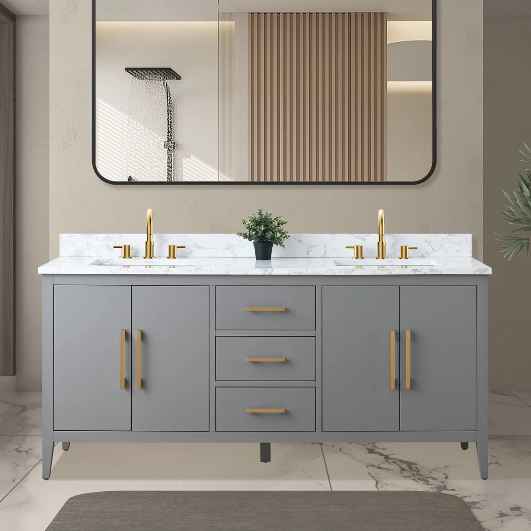 72" Double Sink Bathroom Vanity Cabinet with Engineered Marble Top
