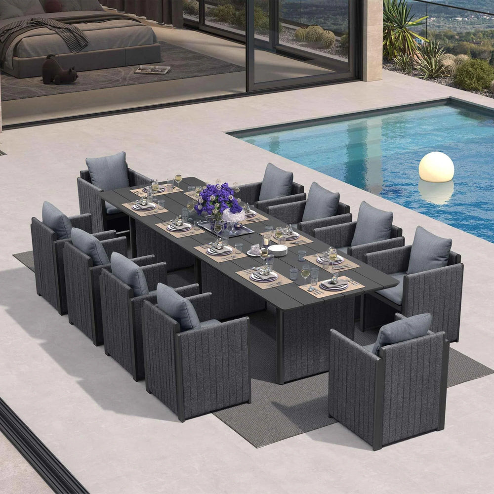 Sanori Patio Outdoor Dining Set Modern Large Weather-Resistant Aluminum for Garden Backyard Kitchen-Grey