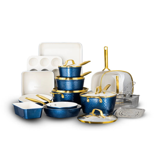 Pro Hammered 20 Piece Ceramic Nonstick Induction Cookware and Bakeware Pots and Pans Set