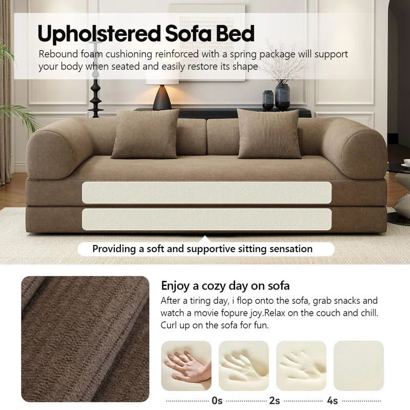 78.8" Modular Sofa Bed - 4-In-1 Convertible Design with Corduroy Fabric and High Density Sponge, Removable Cover and Fixed Frame