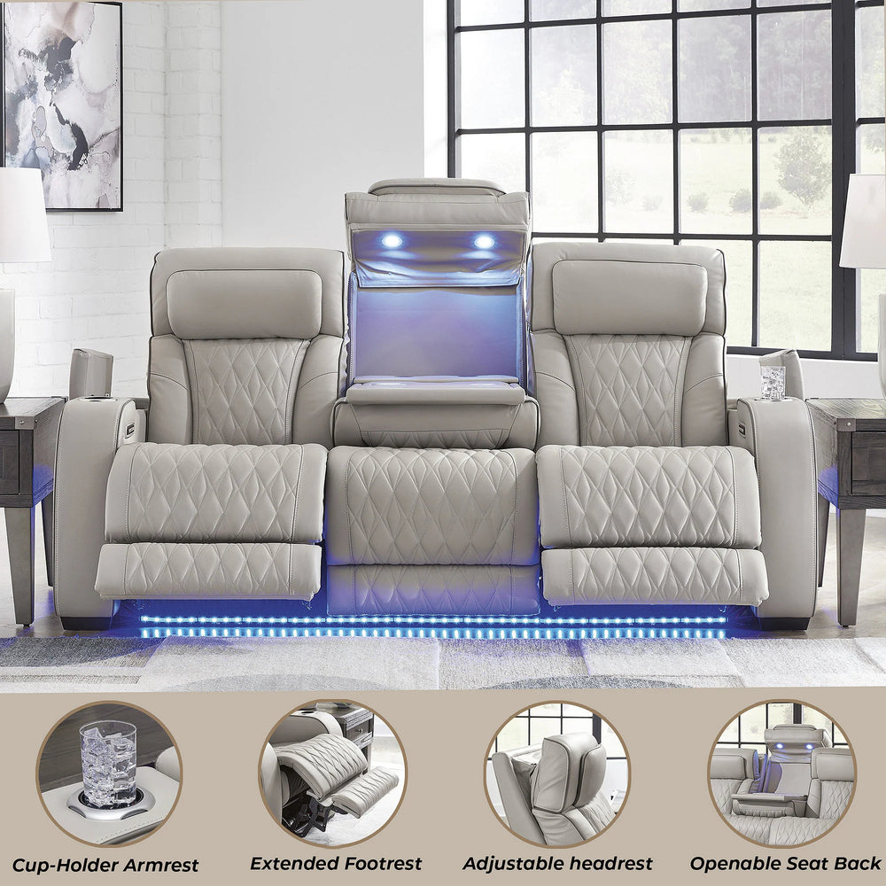 Boyington Gray Power Reclining Sofa - 86" W X 38.5" D X 44.5" H