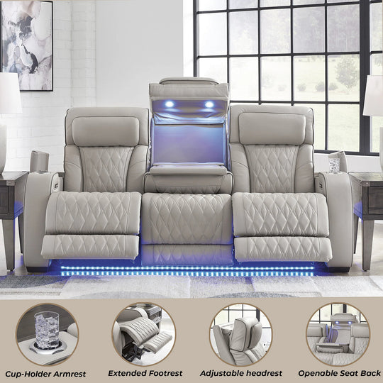 Boyington Gray Power Reclining Sofa - 86" W X 38.5" D X 44.5" H