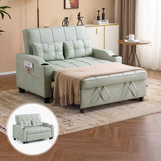 Tufted Upholstered Leather Sleeper Sofa Bed