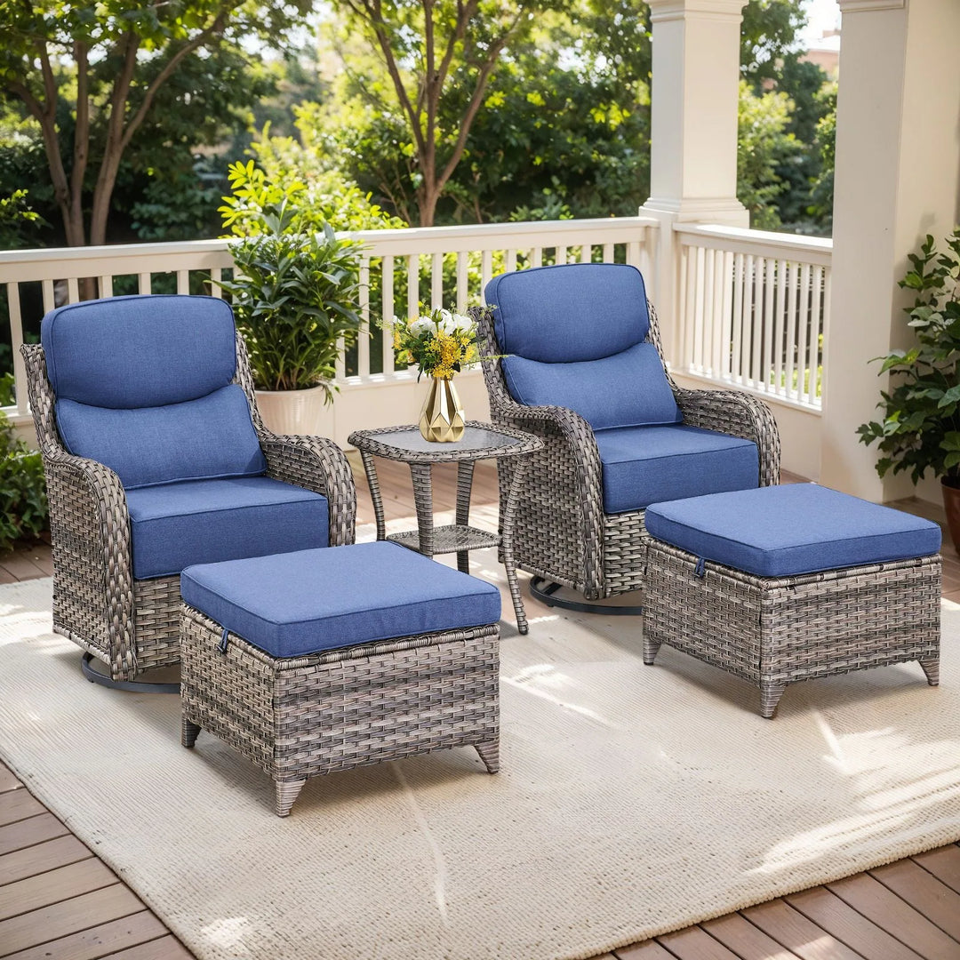 Outdoor Patio Sofa Swivel Chair with 6-Inch Thick Cushions Set