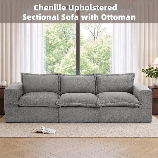 No Assembly Chenille Modular Sectional Sofa Comfy Cloud Couch