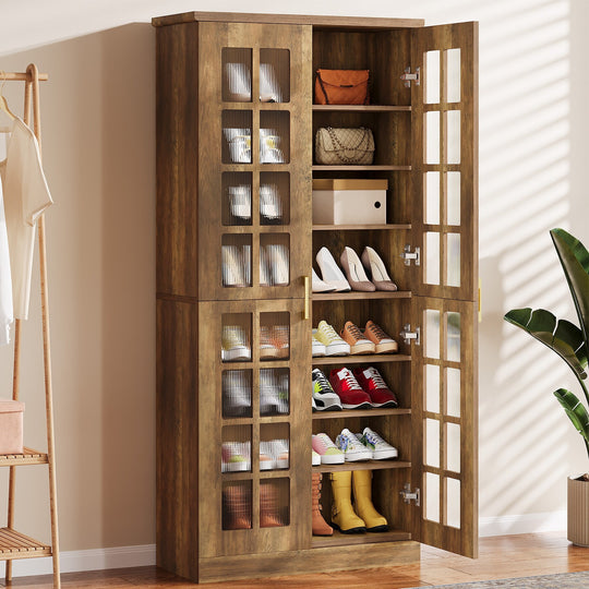 9-Tier Shoe Cabinet with Adjustable Shelves and Doors (71 Inches)