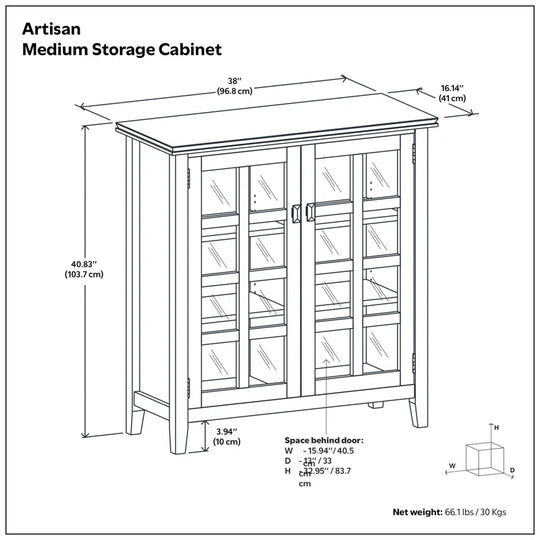 Artisan 38"W Solid Wood Transitional Medium Storage Cabinet with Glass Doors and Adjustable Shelves