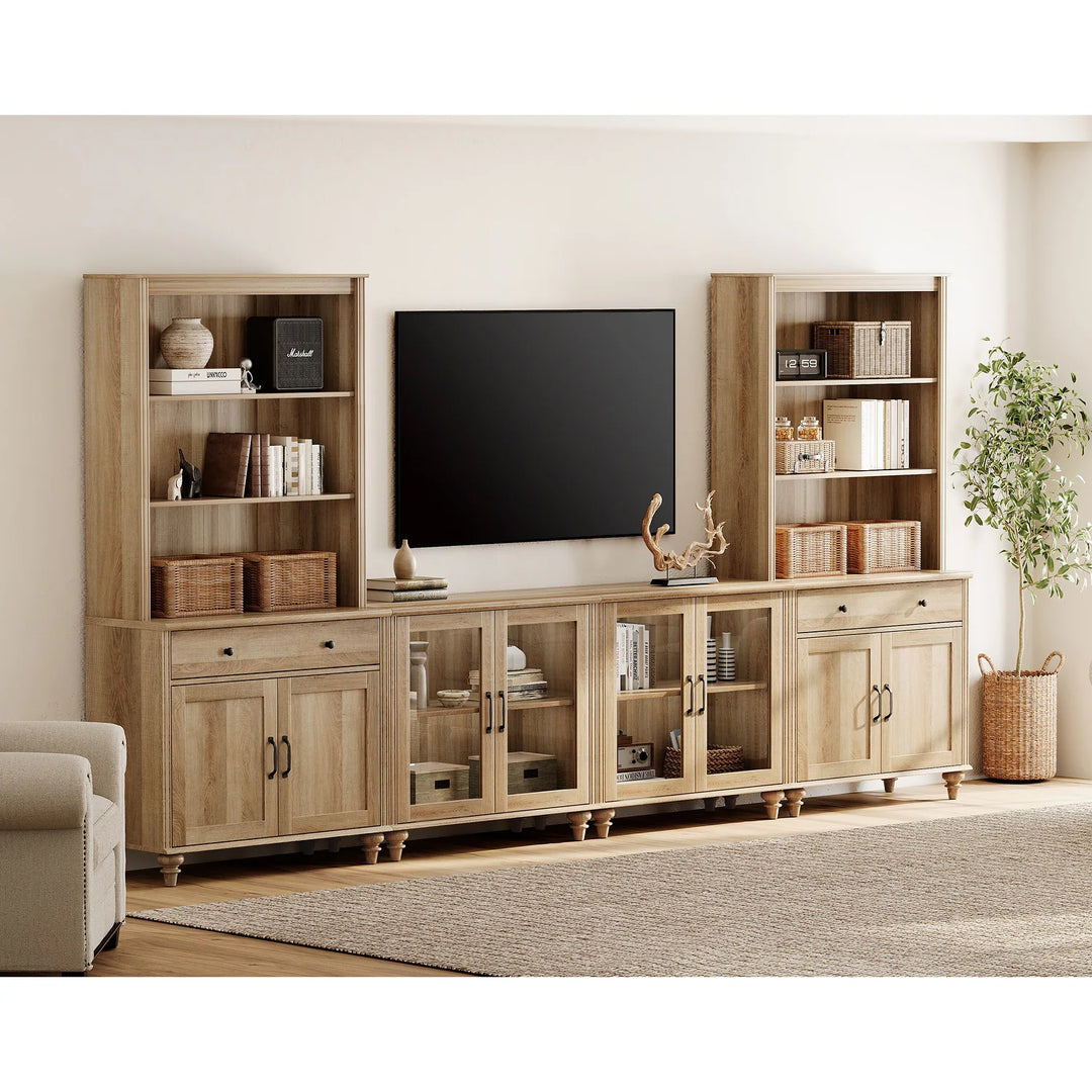 Entertainment Center with Bookshelves for Tvs up to 75", Oak