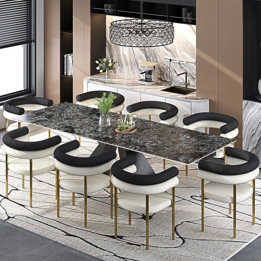 Minimalism Extendable Rectangular Sintered Stone Double Pedestal Dining Table Seat for 8-12 - 110.24"