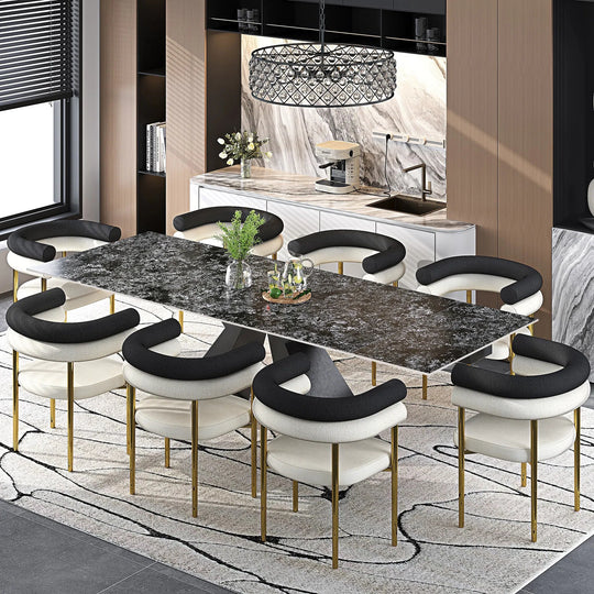 Minimalism Extendable Rectangular Sintered Stone Double Pedestal Dining Table Seat for 8-12 - 110.24"