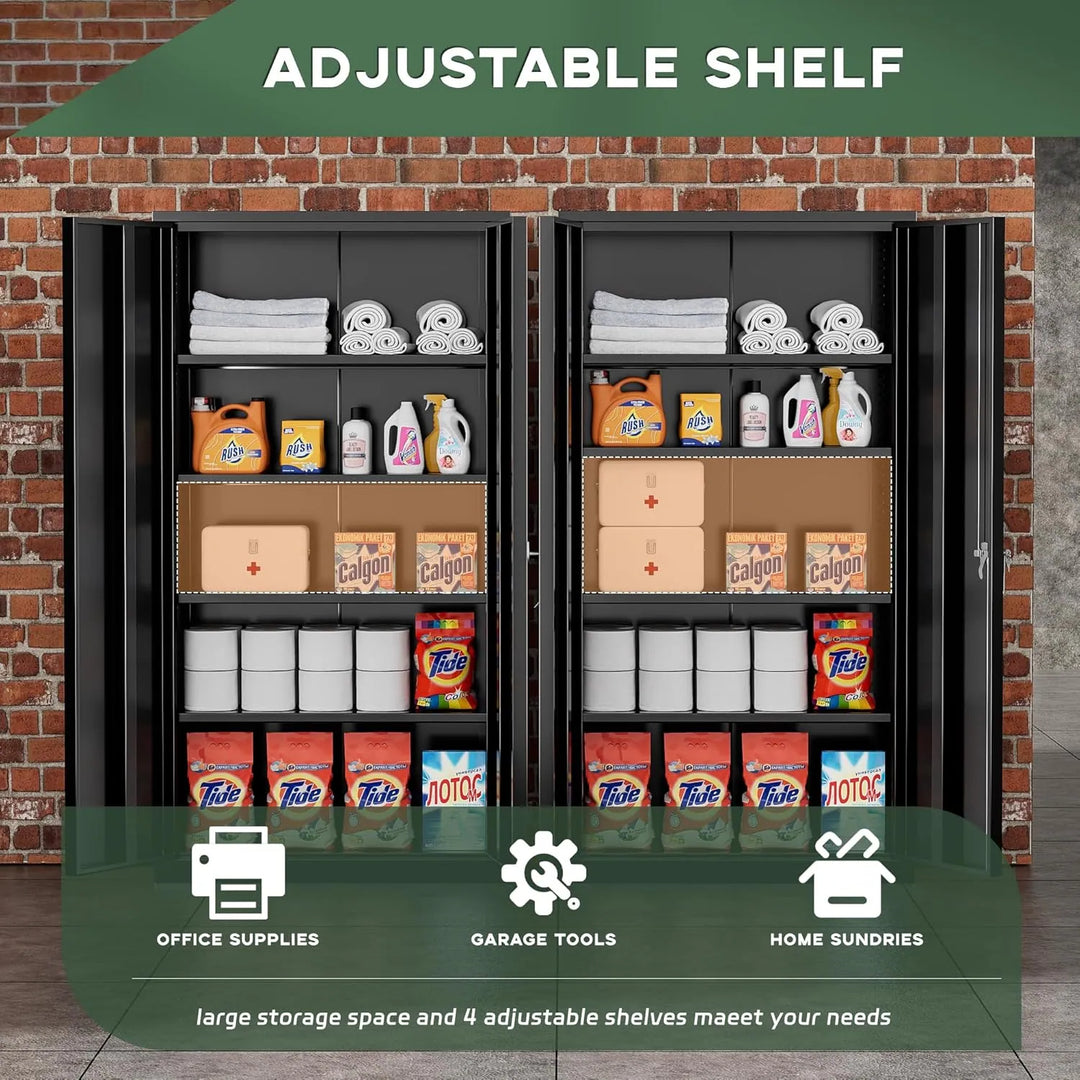 71'' H Metal Garage Storage Work Cabinet with Locking Doors and Adjustable Shelves